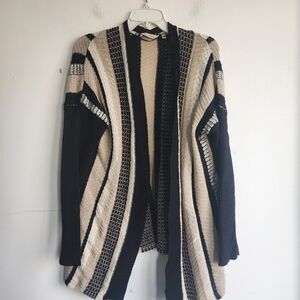 Soft Surroundings Black/White/Beige Open Long Sleeve Cotton Cardigan sz Medium